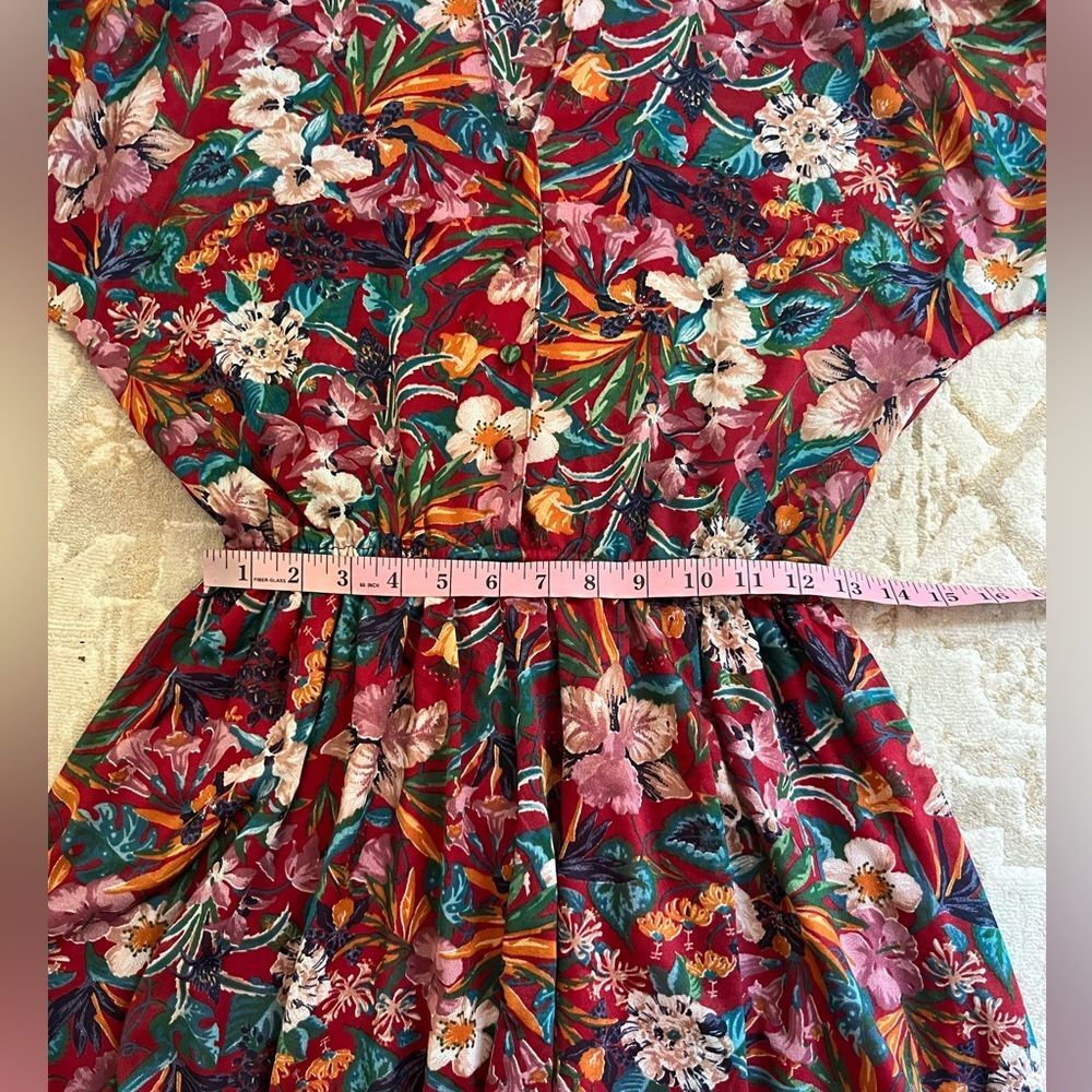 Vintage 1970s Samuel Blue Tropical Floral Midi Dress Dagger Collar - Picture 8 of 15